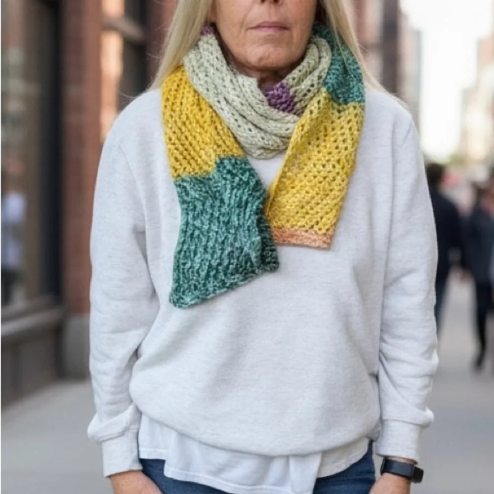 Scarf Hand Crafted Yellow Green Purple Orange Knit Acrylic